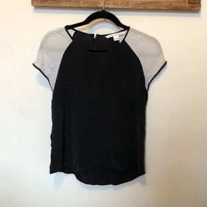 100% silk black and white t shirt top DVF Diane Von Furstenburg